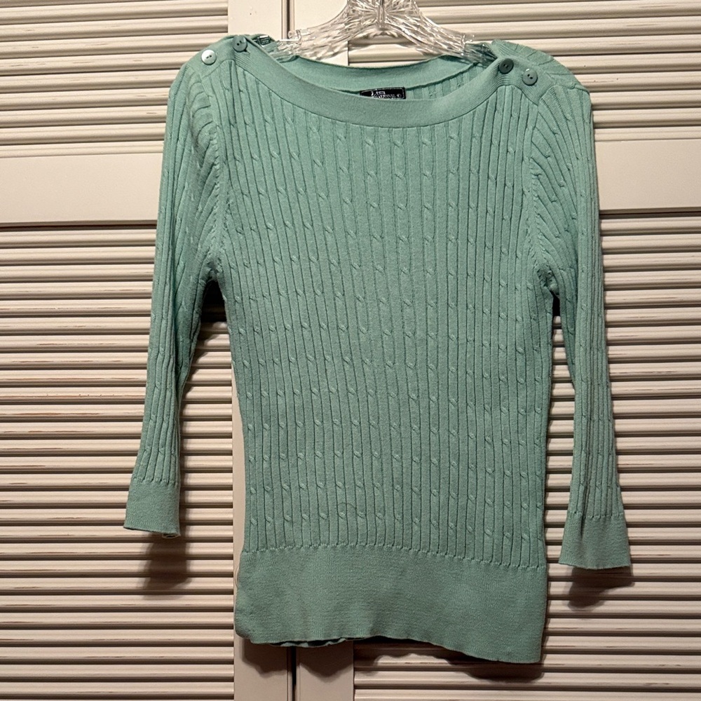 LISA INTERNATIONAL Aqua Ribbed Pullover Sweater